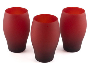 lot 164 image: UNIQUE Set of three Matte Ruby Red glasses, 4 78in Drinkware.