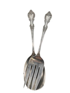 lot 173 image: WM Rogers MFG Co. Grand Elegance (1959) Casserole Spoon & Cold Meat Serving Fork. Silver plate. 8.759in