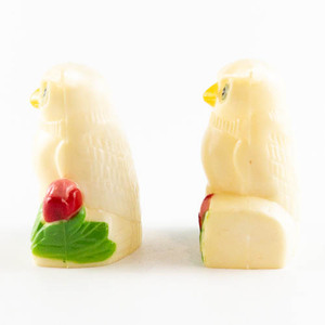 lot 188 image: VINTAGE Hard Plastic Owl Salt and Pepper Shakers Plastic. Marked H. K. Presumably Hong Kong
