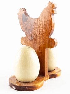 lot 189 image: Souvenir Series - Vintage Wooden Chicken with Eggs Salt and Pepper Shakers Marked Hot Springs Natl Park Arkansas Woodware.