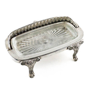 lot 230 image: F B Rogers #357 Roll Top Butter Dish with Glass Liner Silver plate. Very Good Condition.