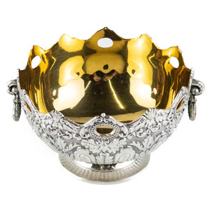 lot 232 image: Leonard Monteith #963 Vintage Ornate Silver Bowl with Gold wash, 5in Silver plate.
