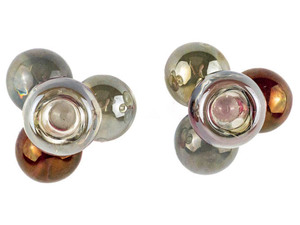 lot 36 image: Westmoreland Pair of Three Ball Multicolor 4 Ball Single Candlestick, No Base Pattern Glass.