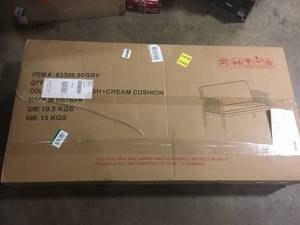 Casa Grey Wood Outdoor Loveseat with Cream Cushions by Noble House  Customer Returns See Pictures