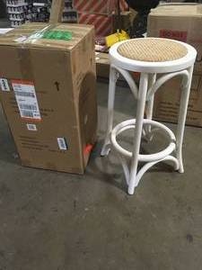 Lot of 2 Home Decorators Collection Mavery Ivory Wood Backless Counter Stool with Woven Rattan Seat Customer Returns See Pictures