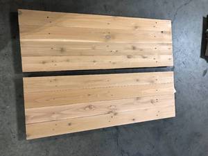 14 in. x 42 in. Traditional Wood Board and Batten Shutters Pair in Dirty Blonde by Dogberry Collections  Customer Returns See Pictures