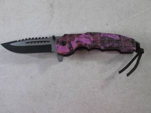 lot 58 image: (CNTR) Pink Camo Spring Assist Knif...