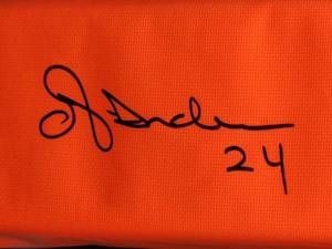lot 7 image: New York Giants RB Great Ottis Anderson Autographed Endzone Pylon Marker with COA