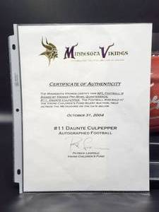 lot 25 image: Former Minnesota Vikings Great Daunte Culpepper Autographed Official NFL Football with LOA