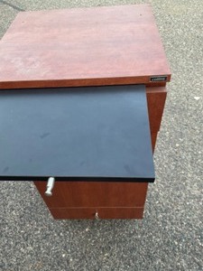 lot 3 image: Collins Barber stand  cabinet with power strip