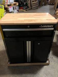 Husky Ready-to-Assemble 24-Gauge Steel 1-Drawer 2-Door Garage Base Cabinet in Black (28 in. W x 33 in. H x 18 in. D)  Customer Returns See Pictures