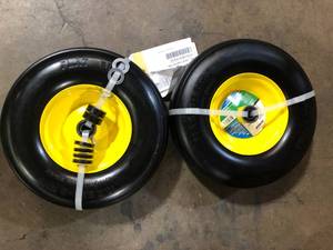 Lot of 2 13 in. x 5 in. Flat Free Zero Turn Front Wheel Assembly with Ribbed Tread for John Deere by Arnold   Customer Returns See Pictures