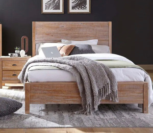 lot 26 image: Plank Distressed Solid Wood Mahogany Queen Bed