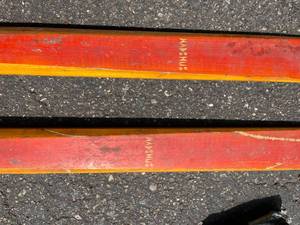 lot 163 image: Vintage Wooden Skis with Poles