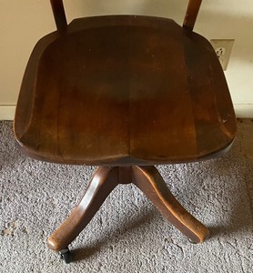 lot 56 image: Vintage Wooden Office Chair on Casters