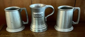 lot 74 image: Vintage Pewter Plates, Mugs, Candle Holders and Mini Mugs