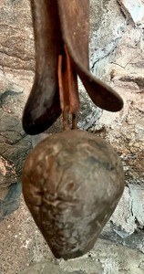 lot 41 image: Antique Metal Bell on Leather Strap