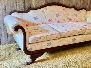 lot 6 image: Vintage Sofa with Carved Detailing and Carved Feet