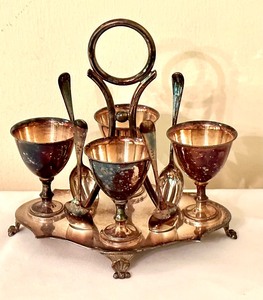 lot 44 image: Silver Plate Egg Cruet Set