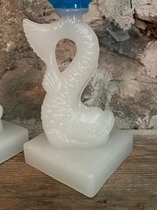 lot 35 image: Pair of Sandwich Glass Antique Serpentine Candle Holders