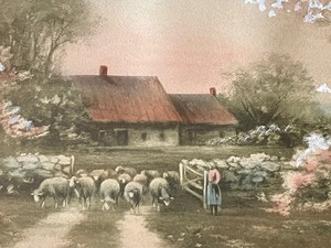 lot 8A image: Antique Framed Pastel Country Scene Artwork