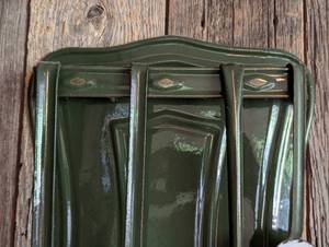 lot 132 image: Green Enamel Wall Hanging Utensil Set