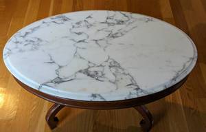 lot 85 image: Antique Marble Topped Mahogany Coffee Table