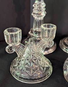 lot 121 image: Assorted Antique Clear Glass Candleholders including New England Flint Glass