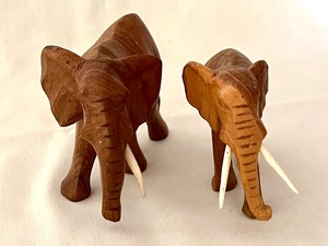 lot 191 image: Two Vintage Carved Wooden Elephant Figurines
