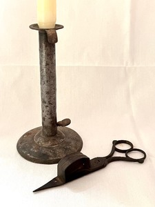 lot 192 image: Antique Metal Candle Holder and Wick Trimmer
