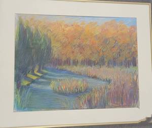 lot 23 image: Original Pastel on Paper by Mary Carroll Moore  Goose Nesting Pond, MN Arboretum