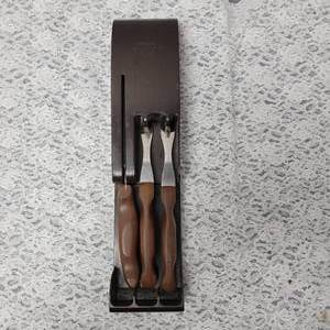 lot 131 image: Cutco 3 Piece Paddle Blade & Carving Fork Set with Holder, a