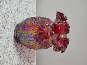 lot 69 image: Fenton Red Carnival Glass Daffodil Vase