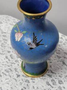 lot 63 image: Blue Cloisonne Chrysanthemum Flower Vase