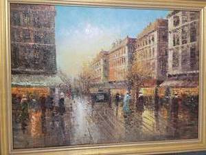 lot 10 image: Impressionist Oil on Canvas  Paris Street Scene Cityscape