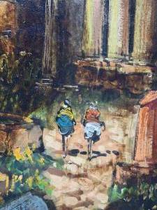lot 15 image: MCM Italian Ruins Oil on Canvas Painting