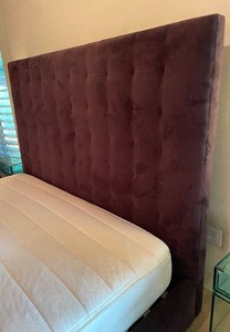 lot 12 image: Dark Plum King Upholstered Bed Frame from Room and Board