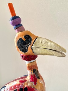 lot 1 image: Whimsical and Colorful Bird Sculpture by Russ Vogt