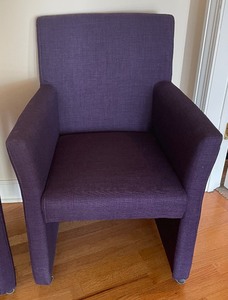 lot 36 image: Two Elegant Deep Plum Upholstered Chairs by Dan Form