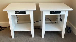 lot 68 image: Pair of White Nightstands  Side Tables with Outlets and USB Ports