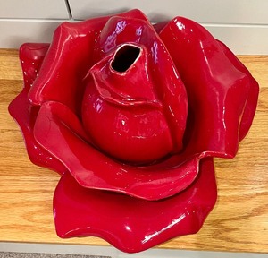 lot 84 image: Radiant Italian Red Rose Italian Wall Vase