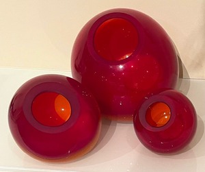 lot 90 image: Trio of Ombre Red Ball Vases