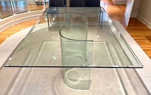 lot 8A image: Contemporary Style Glass Dining Room Table with Serpentine Design Base