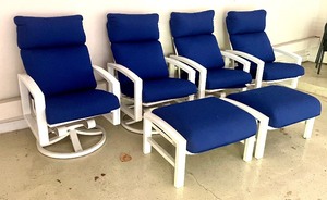 lot 143 image: 4 Tropitione Swivel Rocking Chairs with 2 Ottomans