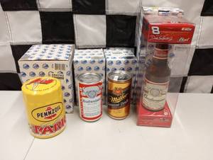 lot 237 image: New Action  Collector Pop  Beer Cans  Bottles With 164th Scale Die Cast Cars.