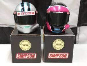 lot 405 image: Simpson Jeff Burton & B Labonte Panthers Mini Helmets