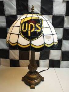 lot 419 image: #88 UPS Dale Jarrett  Leaded Stain Glass Table Lamp