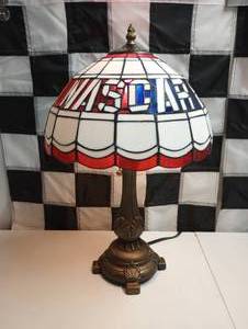 lot 420 image: Nascar Leaded Stain Glass Table Lamp