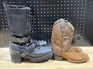 lot 18 image: Womans Motorcycle Boots and Boys Cowboy Boots