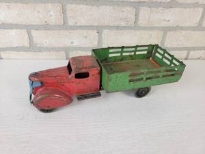 1930s Pressed Steel Wyandotte Stake Bed Truck with Wood Wheels